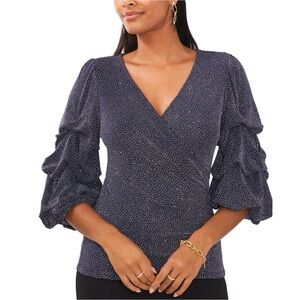 MSK Navy Blue Ruched Sleeve Blouse